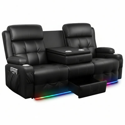 RV Reclining Sofa, Home Theater Seating Loveseat Couch with Massage | Reclining Loveseat with USB, Wall Hugger RV Couch Movie Theater Chairs, RV Furniture with Cup Holders, Drawer for Gaming Room