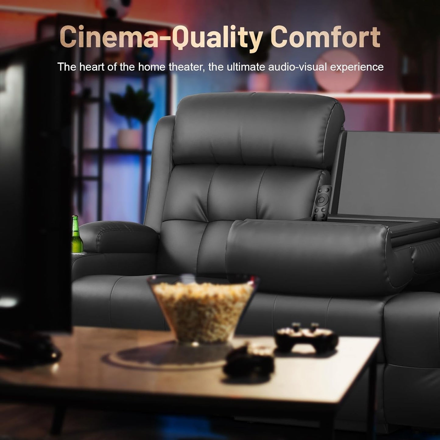 RV Reclining Sofa, Home Theater Seating Loveseat Couch with Massage | Reclining Loveseat with USB, Wall Hugger RV Couch Movie Theater Chairs, RV Furniture with Cup Holders, Drawer for Gaming Room