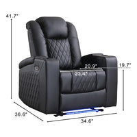 34.6"Wide Faux Leather Power Reclining Home Theater Seating Chair with Arm Storage&Dual Cup Holders&Usb Charging Port&Ambient Lighting