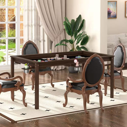 Wood Poker Table Convertible Gaming Table for 4-6 Players with Removable Tops