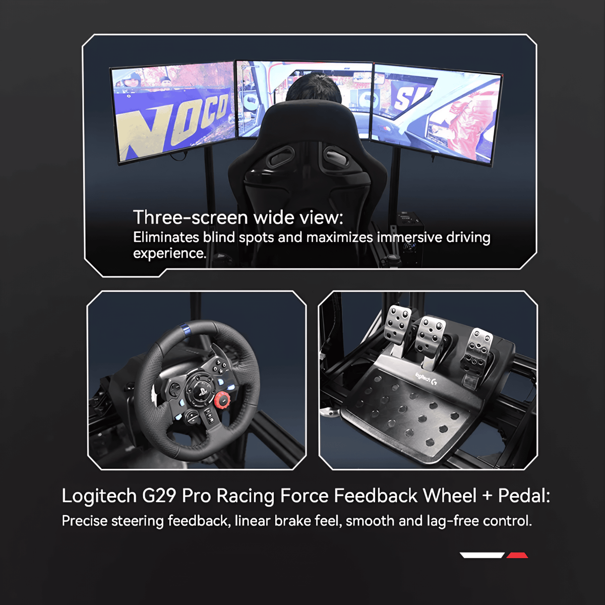 YHY Motion Racing Simulator with Triple Screens & Logitech G29