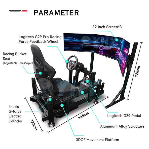 YHY Motion Racing Simulator with Triple Screens & Logitech G29